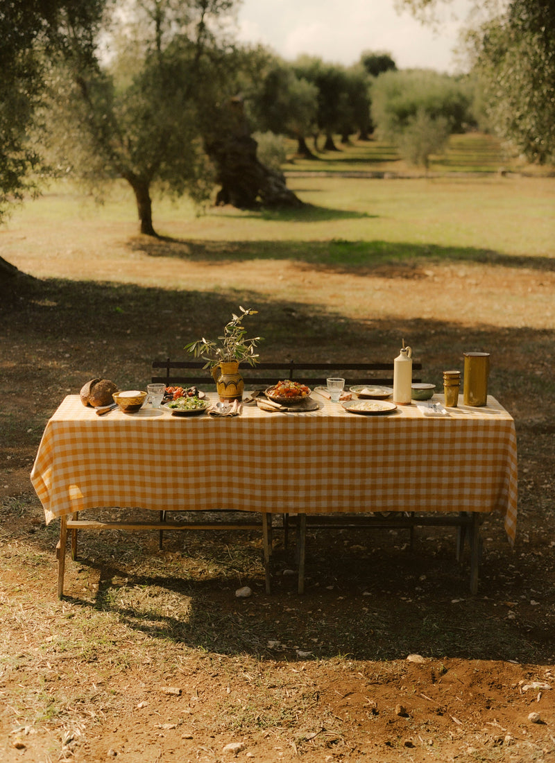 Orchard Check Linen Cotton Tablecloth | Mist/Cider