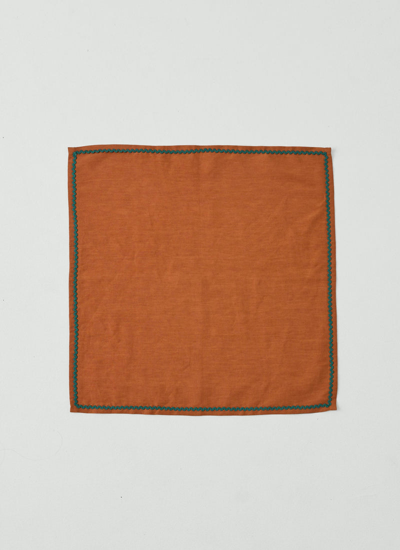 Ric Rac Border Cotton Linen Napkin | Clay/Jade