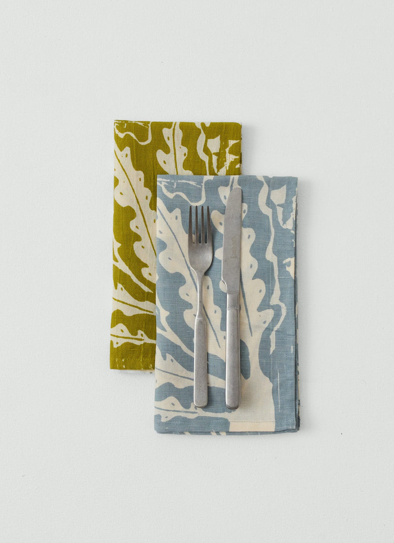 Woodland Print Linen Cotton Napkin | Breeze Blue/Ecru