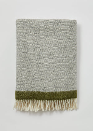Stripe Edge Wool Blanket | Grey/Fern