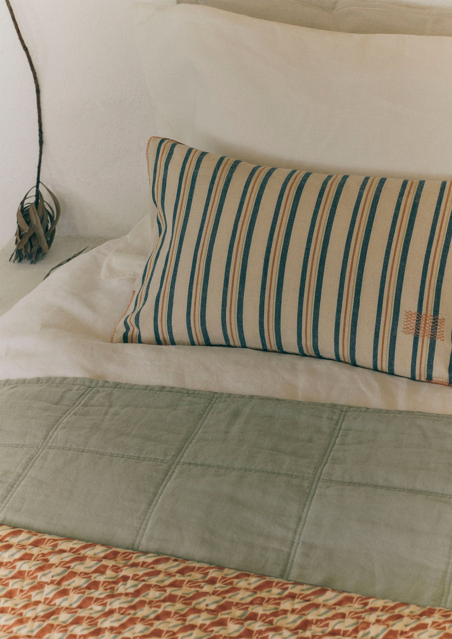 Stripe Backed Linen Quilt | Soft Mint
