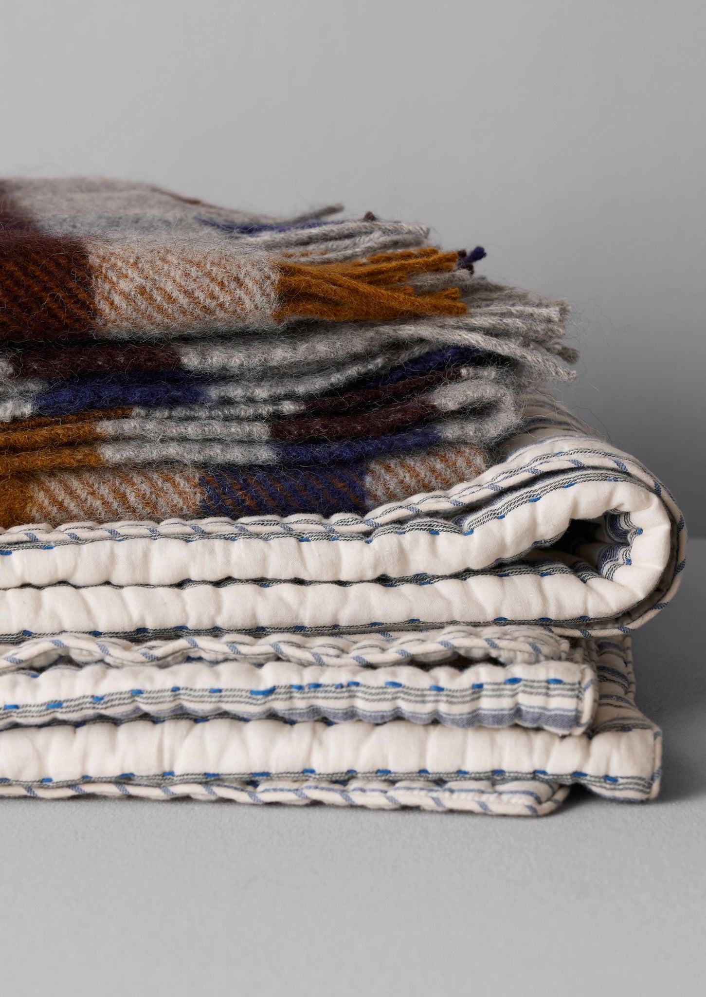 Lena Wool Check Blanket | Navy/Caramel