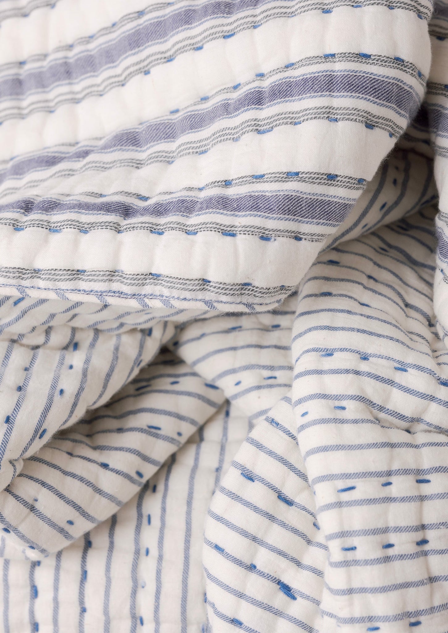 Hand Woven Field Stripe Quilt | Marine/Breeze Blue