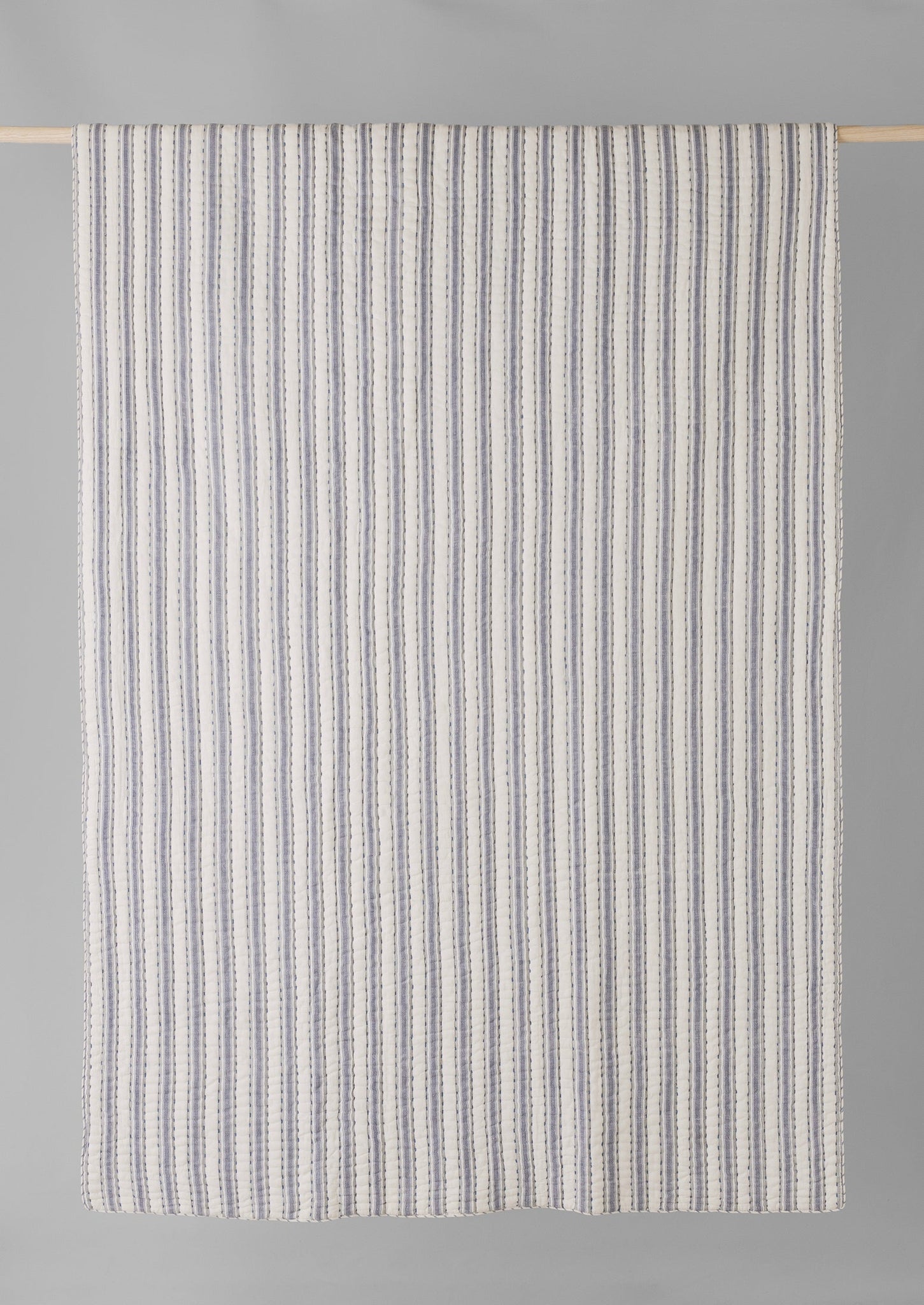 Hand Woven Field Stripe Quilt | Marine/Breeze Blue