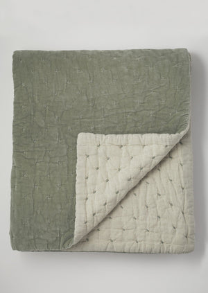 Large Hand Quilted Velvet Throw | Sage/Natural