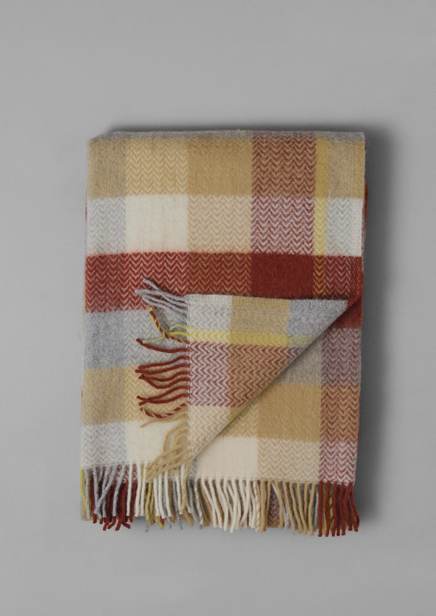 Chevron Check Wool Blanket | Celery/Rust