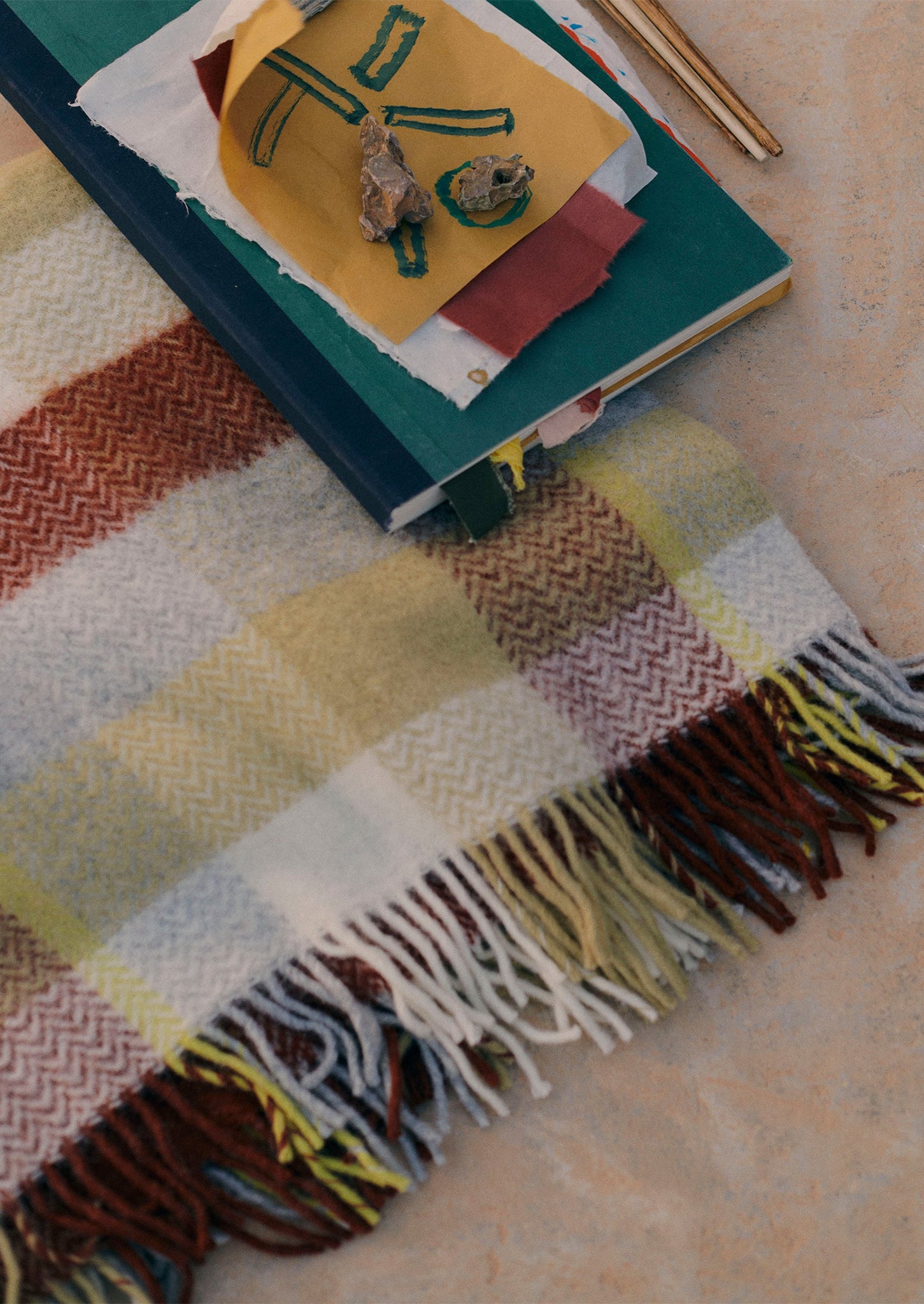 Chevron Check Wool Blanket | Celery/Rust