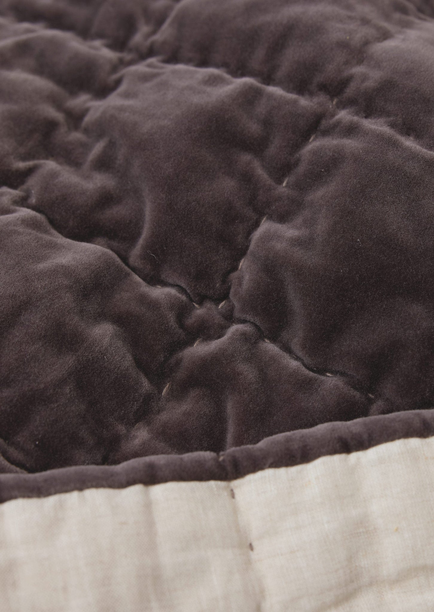 Hand Stitched Velvet Quilt | Smoke/Natural