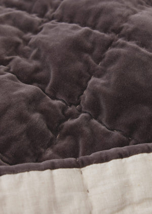 Hand Stitched Velvet bedspread | Smoke/Natural