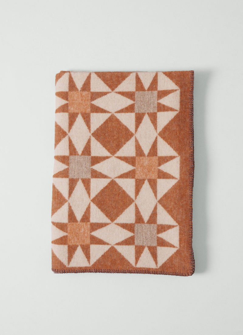 Jacquard Star Wool Blanket | Rust/Soft Peach