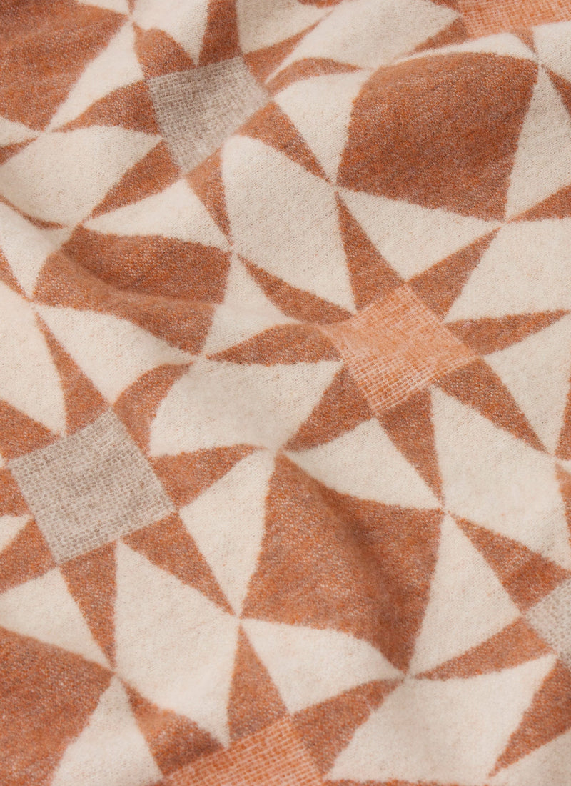 Jacquard Star Wool Blanket | Rust/Soft Peach