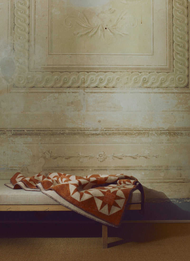 Jacquard Star Wool Blanket | Rust/Soft Peach