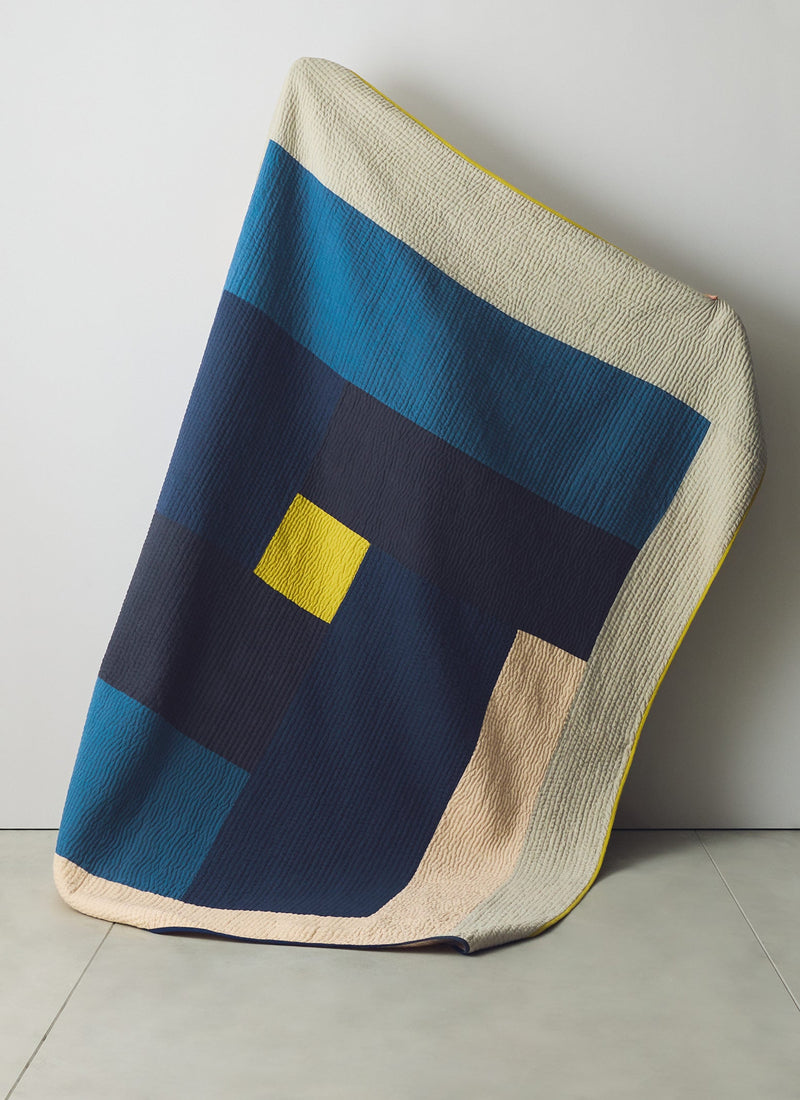 Celeste Cotton Patchwork Quilt | Indigo Blue/Chartreuse