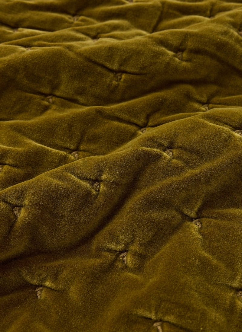 Stripe Back Cotton Velvet Quilt | Golden Olive/Burnt Ginger