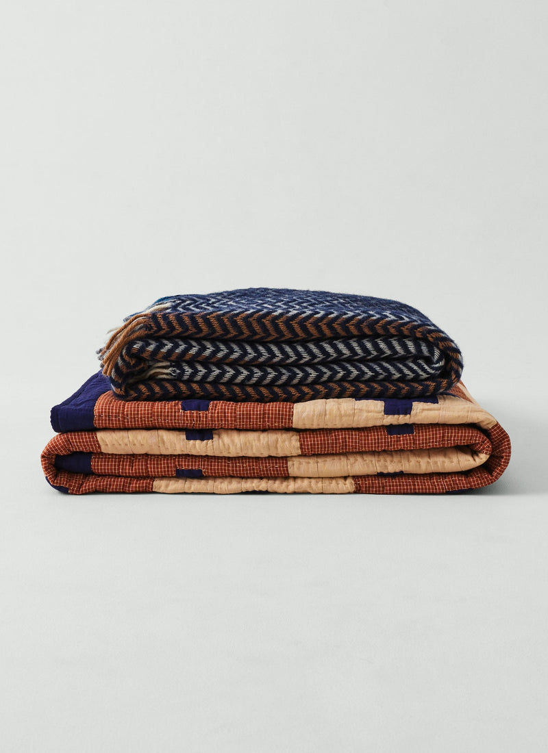 Striped Chevron Wool Blanket | Sea Blue/Nougat