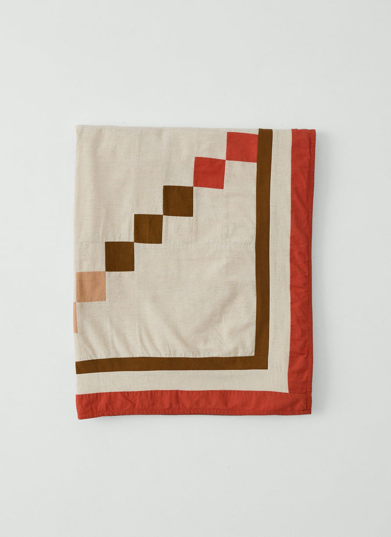 Gable Patchwork Cotton Lightweight Bedspread | Ecru/Rich Ochre/Coral