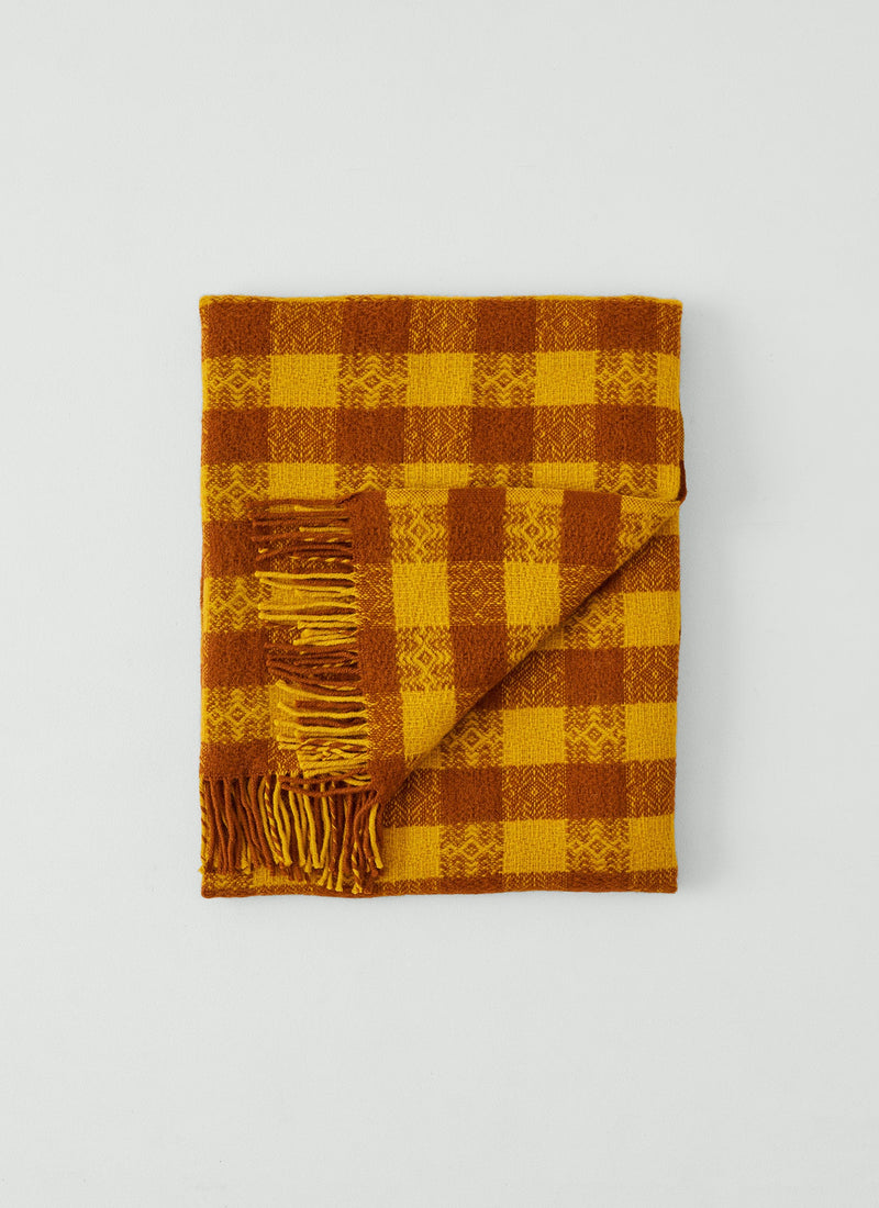 Hutton Check Wool Blanket | Gold/Caramel