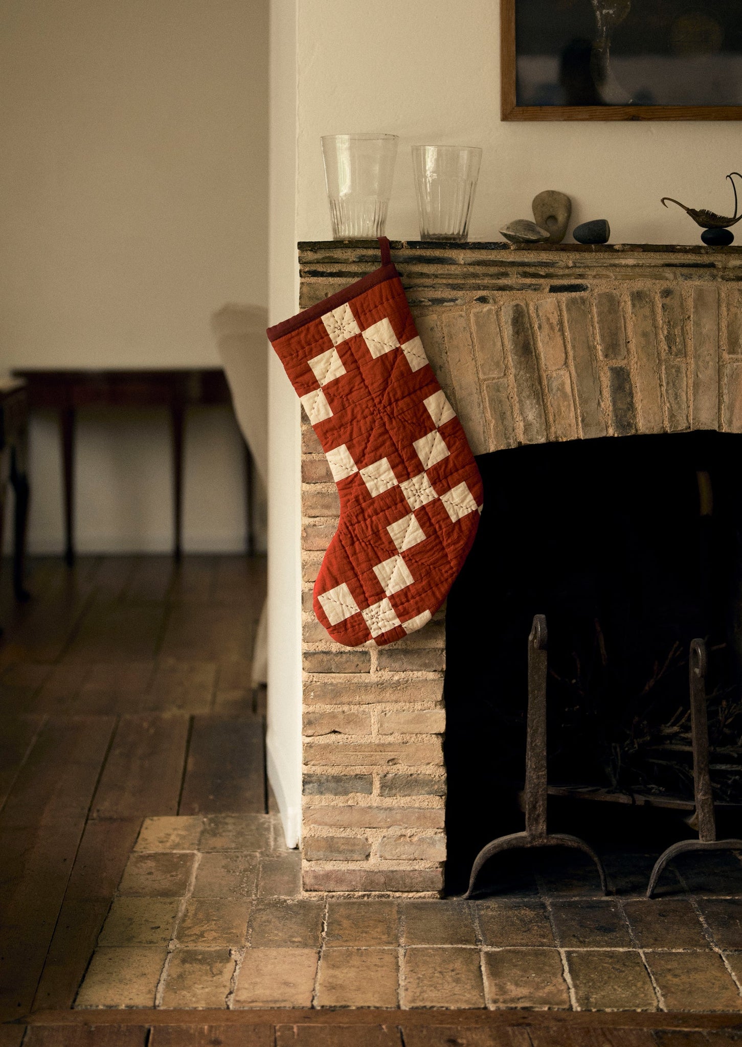 Patchwork Christmas Stocking | Burnt Orange/Ecru