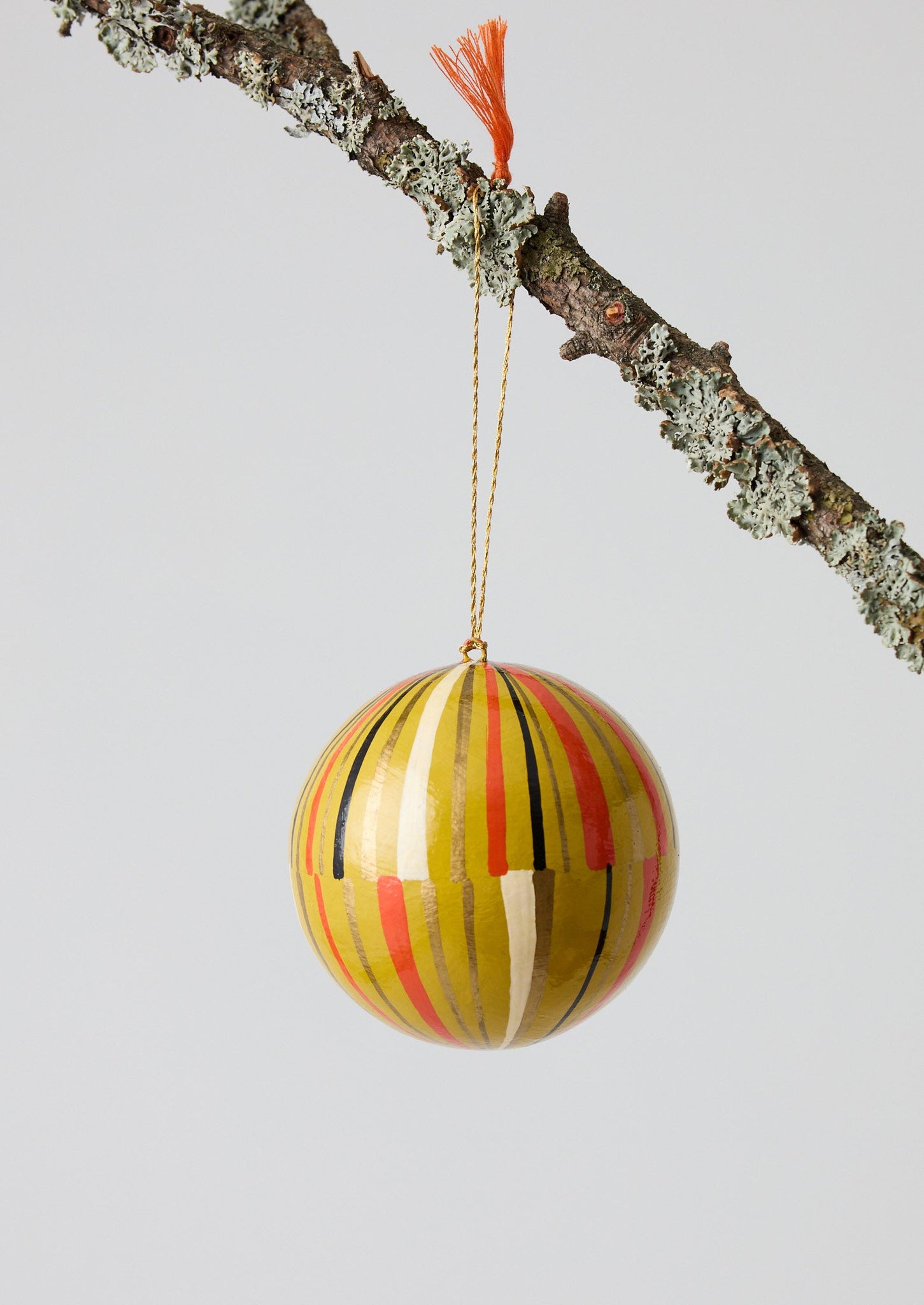Striped Hand Painted Ornament | Antique Olive