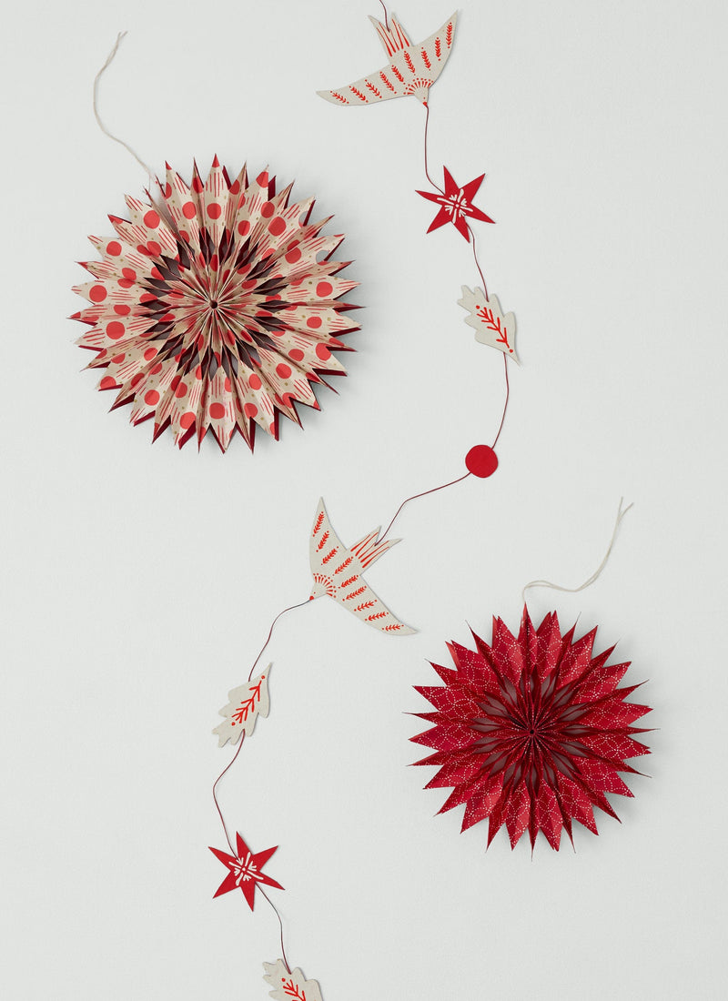 Geo Print Hanging Star Set | Redcurrant/Ecru