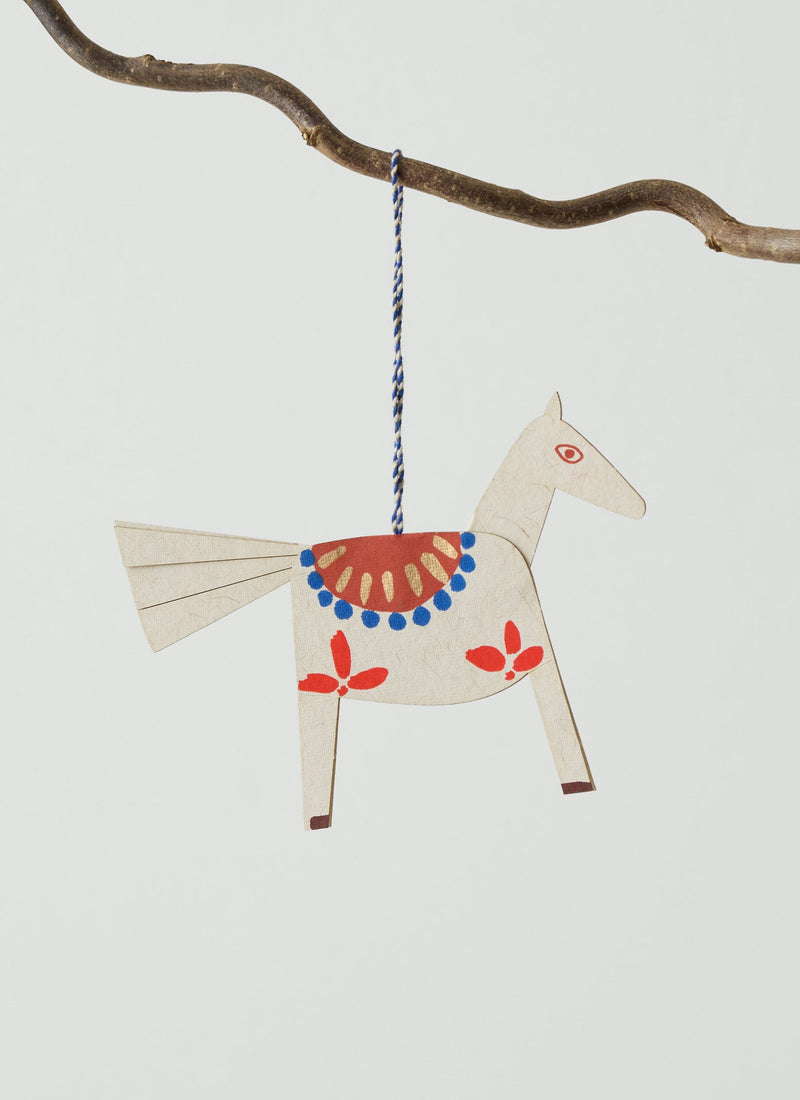 Folk Horse Printed Paper Decoration | Ecru/Conker