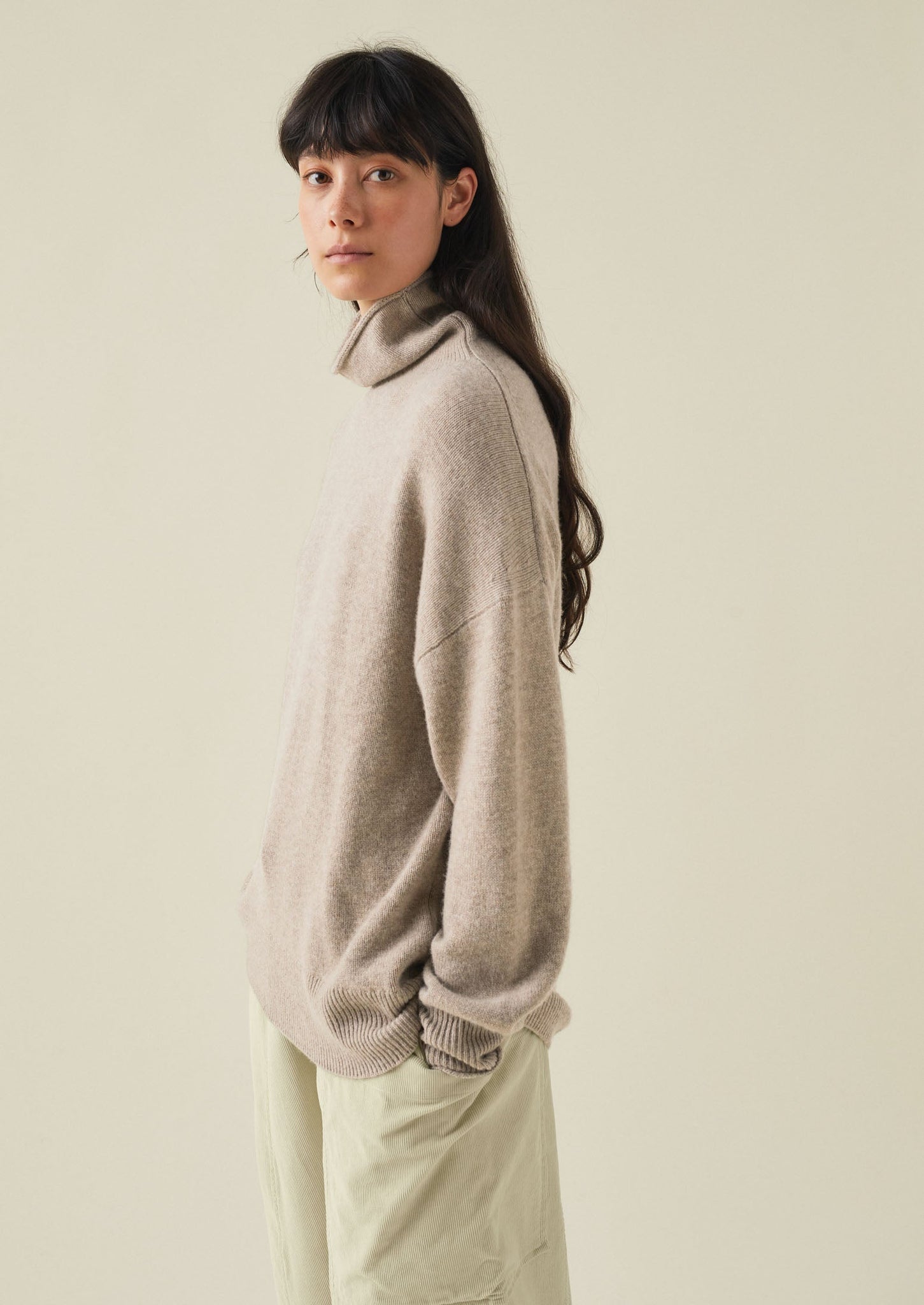 Roll Neck Wool Cashmere Sweater | Oatmeal