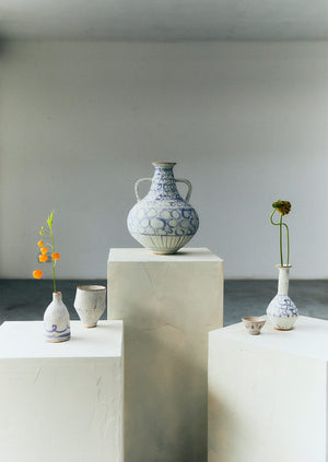 Kate Semple Large Script Vase | Dolomite/Water Blue