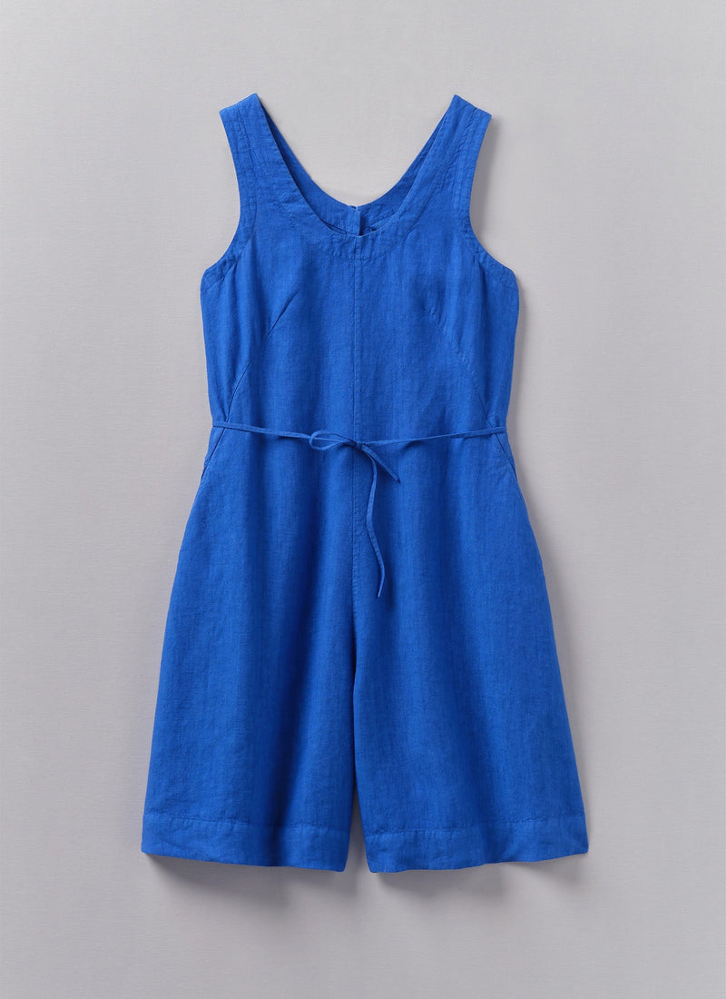 Garment Dyed Linen Short Jumpsuit | Sapphire