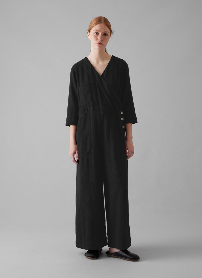 Brushed Cotton Linen Herringbone Jumpsuit | Slate