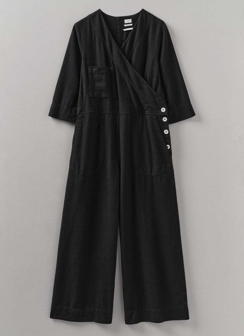 Brushed Cotton Linen Herringbone Jumpsuit | Slate