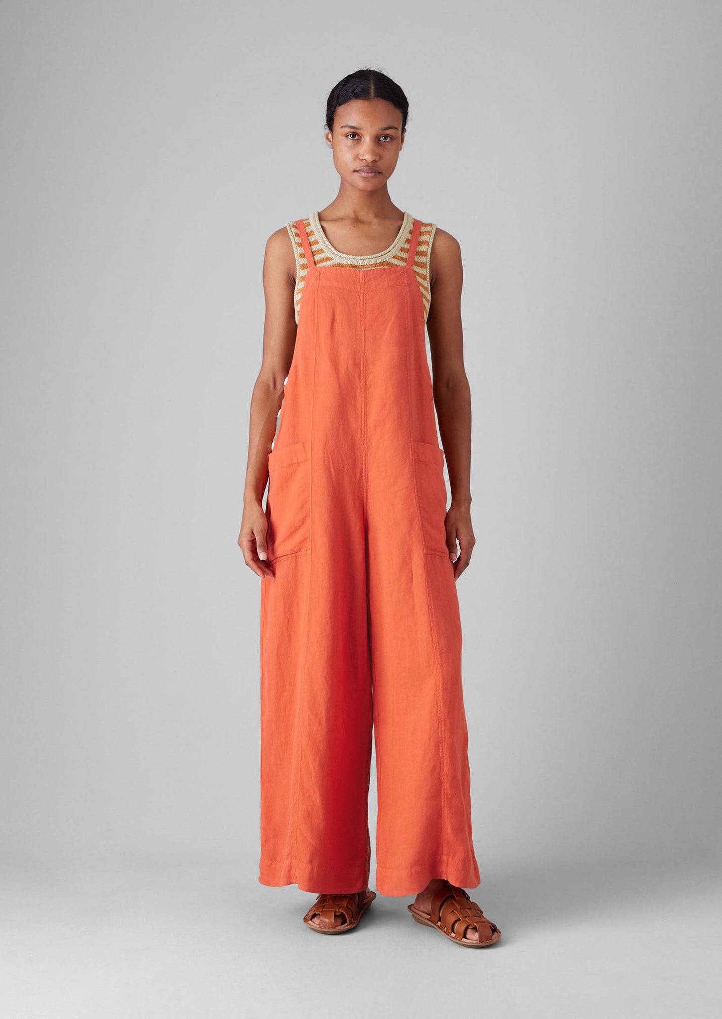 Garment Dyed Linen Pocket Jumpsuit | Red Chilli