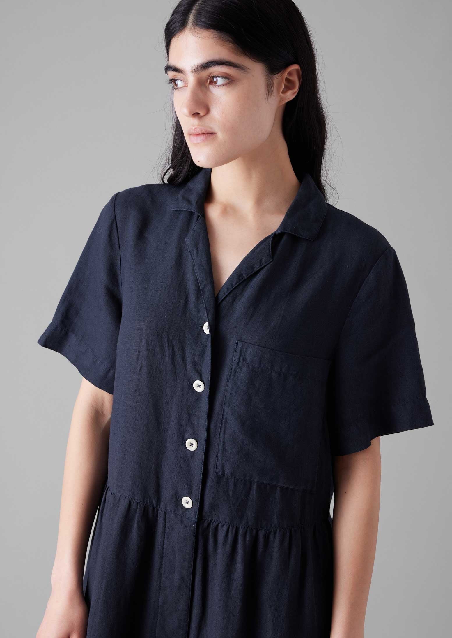 Gathered Waist Linen Jumpsuit | Midnight | TOAST