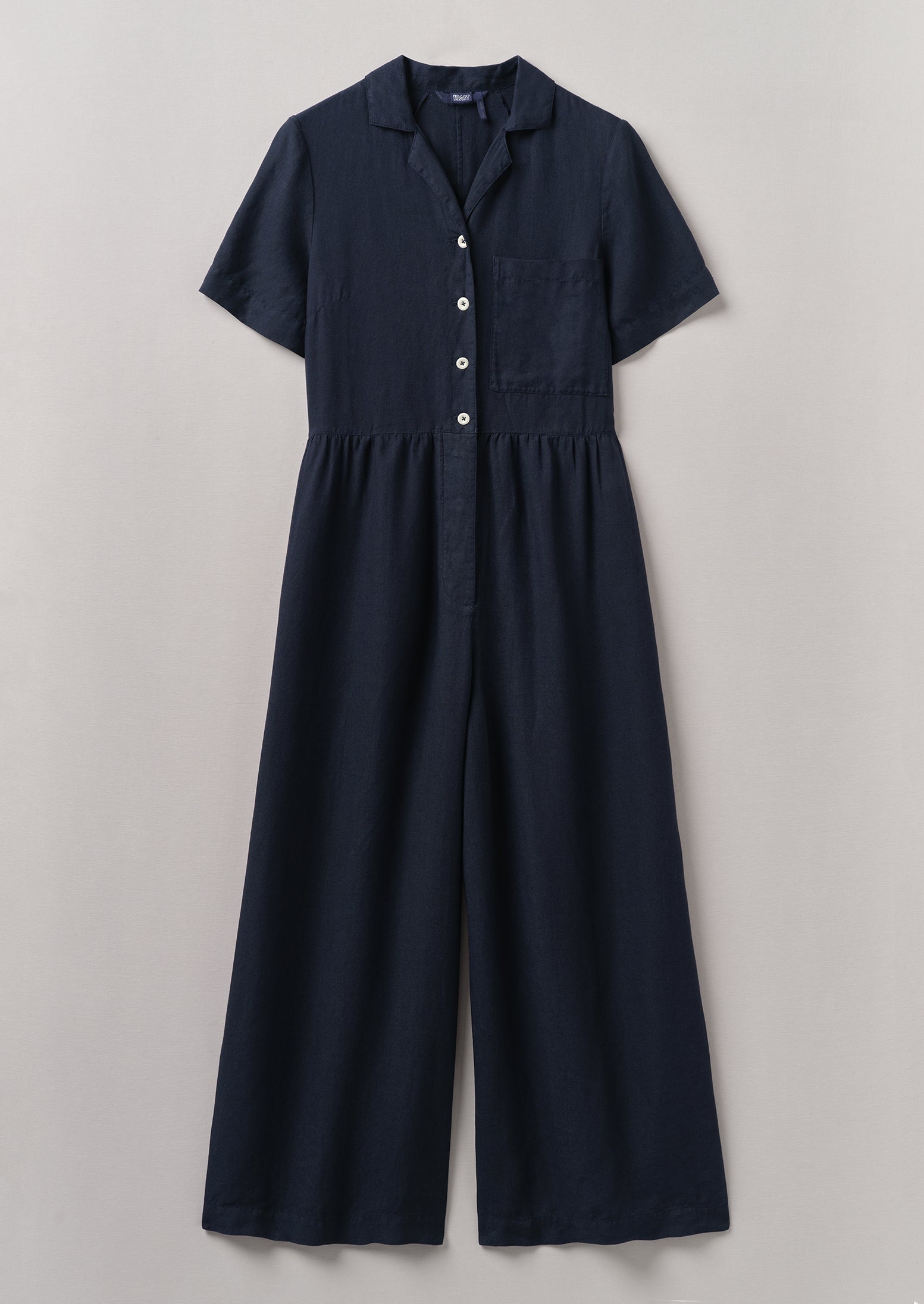 Gathered Waist Linen Jumpsuit | Midnight | TOAST