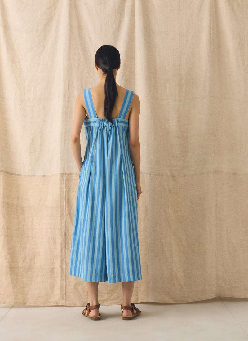 Oyo Stripe Cotton Jumpsuit | Aqua/Cornflower