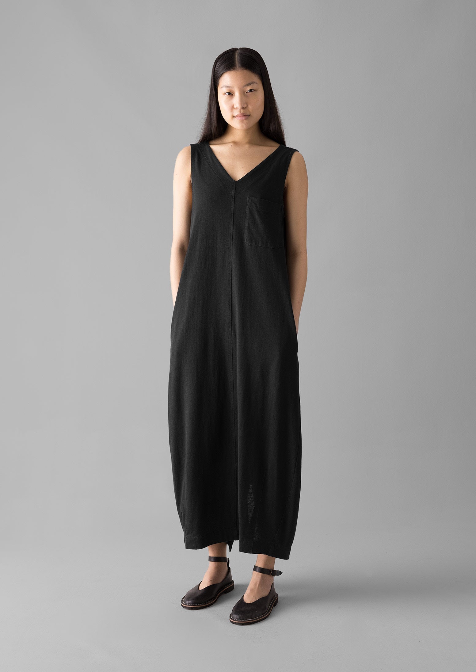 V-Neck Cotton Jersey Dress | Washed Black | TOAST