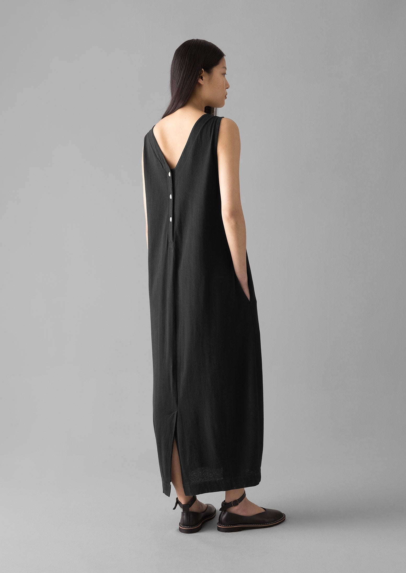 V-Neck Cotton Jersey Dress | Washed Black | TOAST