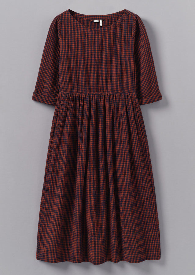 Freya Gingham Crinkle Cotton Dress | Brick/Black