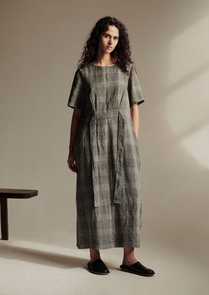 Etched Check Linen Dress | Slate