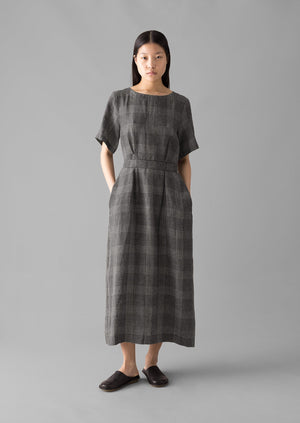 Etched Check Linen Dress | Slate