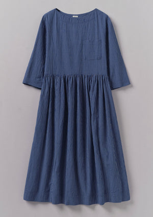 Check Crinkle Cotton Boat Neck Dress Cobalt TOAST