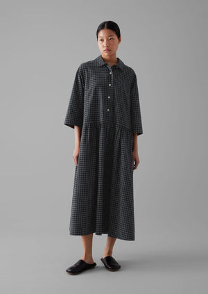 Graph Check Cotton Cashmere Shirt Dress | Slate