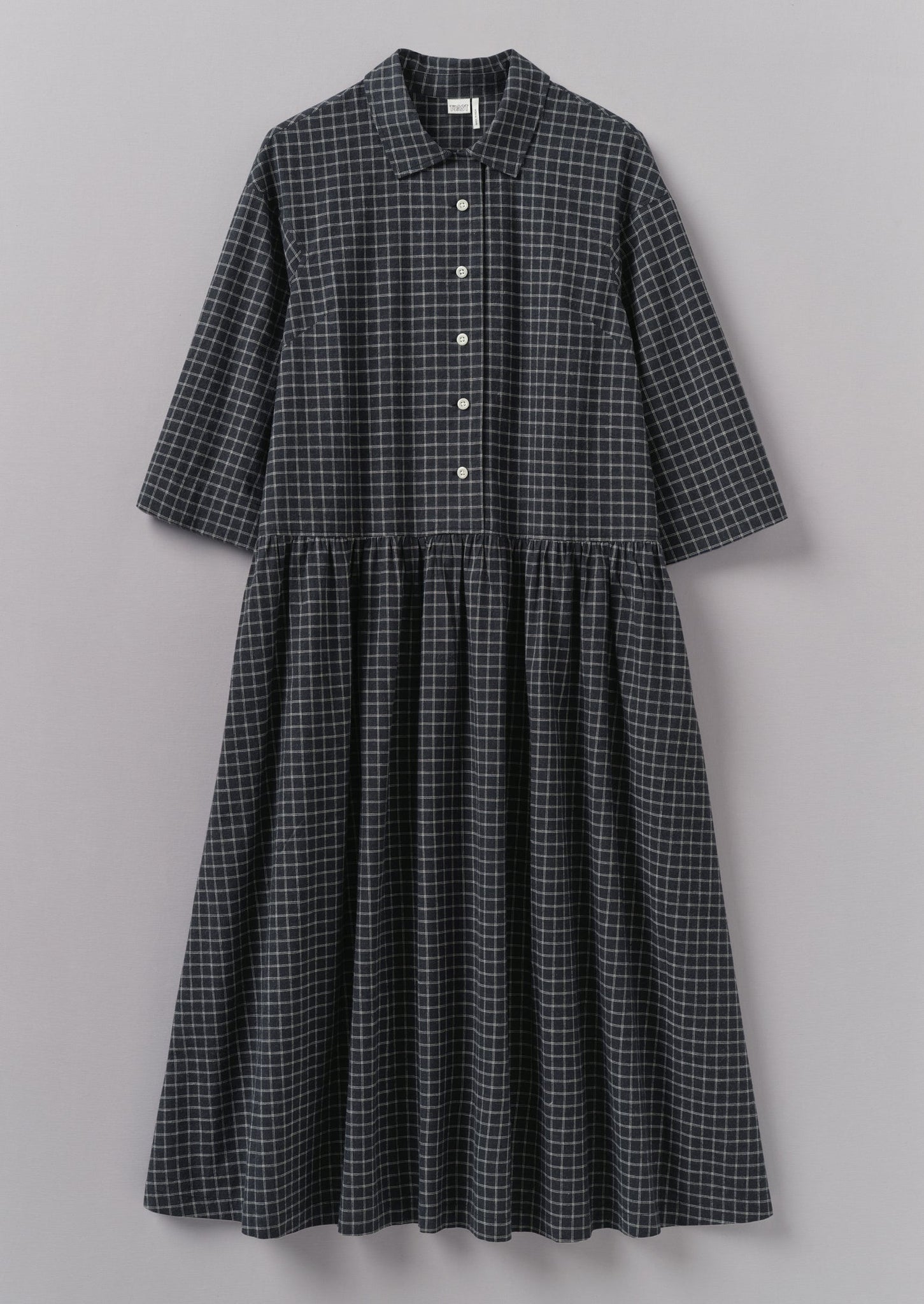 Graph Check Cotton Cashmere Shirt Dress | Slate