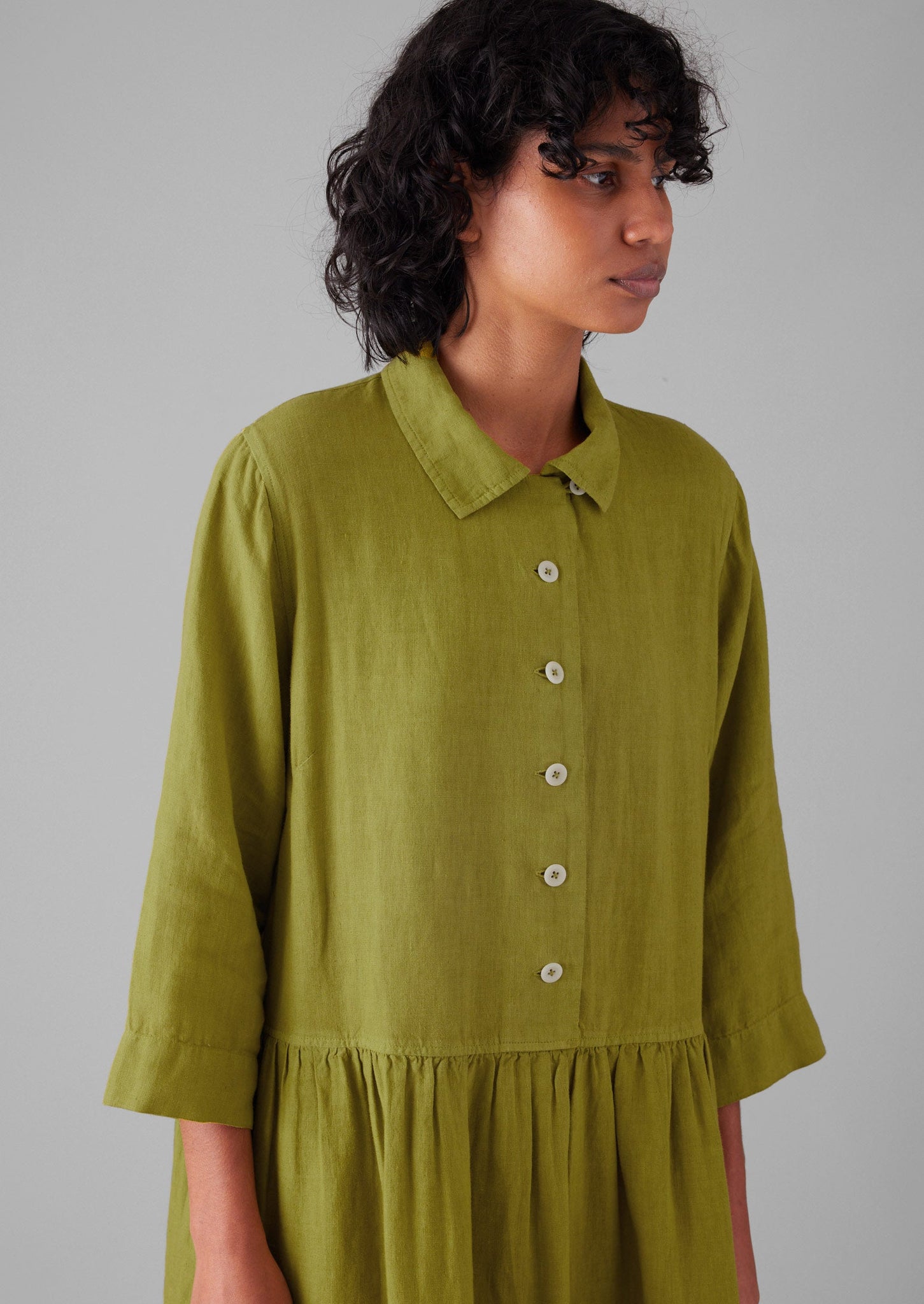 Garment Dyed Linen Shirt Dress | Olivine