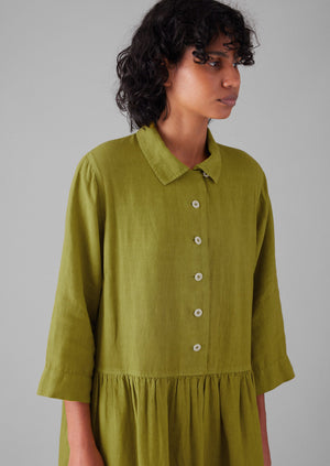 Garment Dyed Linen Shirt Dress | Olivine