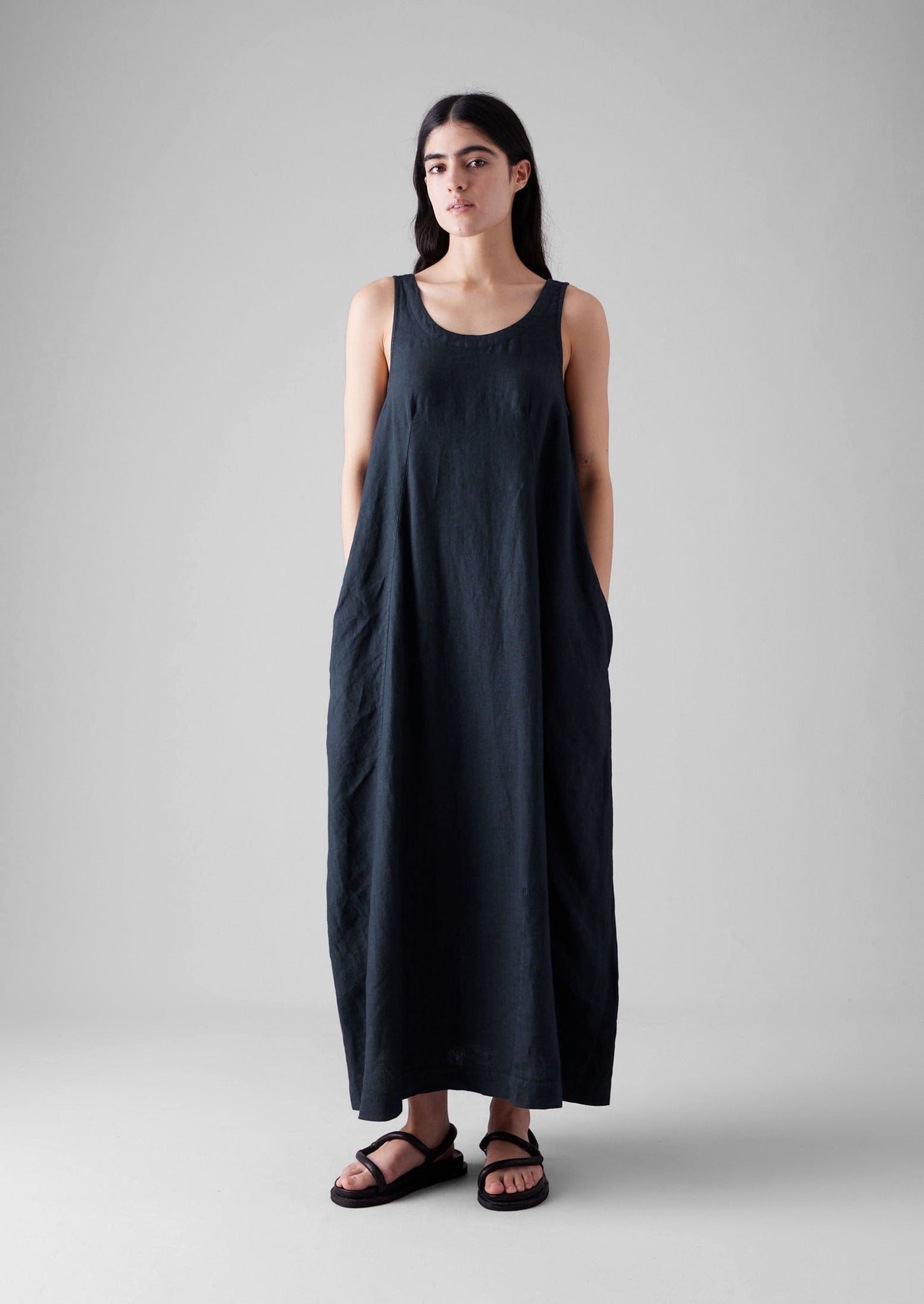 Garment Dyed Linen Easy Dress | Midnight