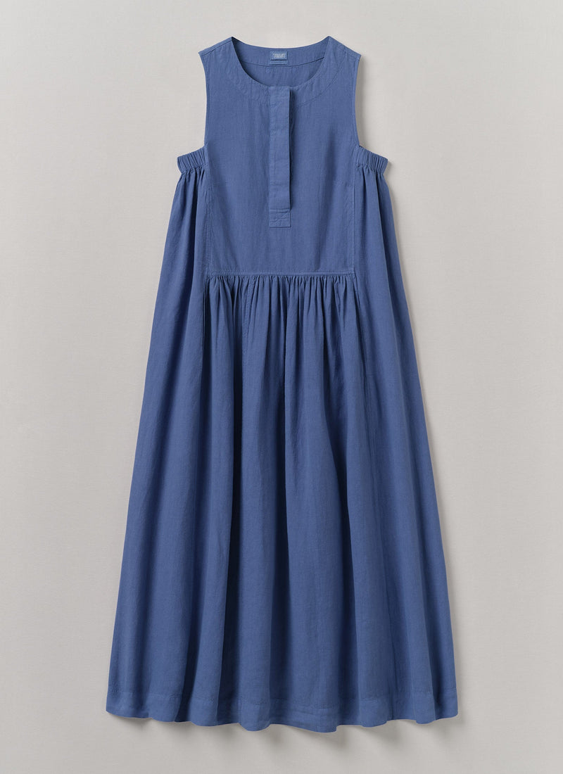 cornflower blue linen dress Cornflower Blue Linen Midi Dress, Smocked Oversized Dress