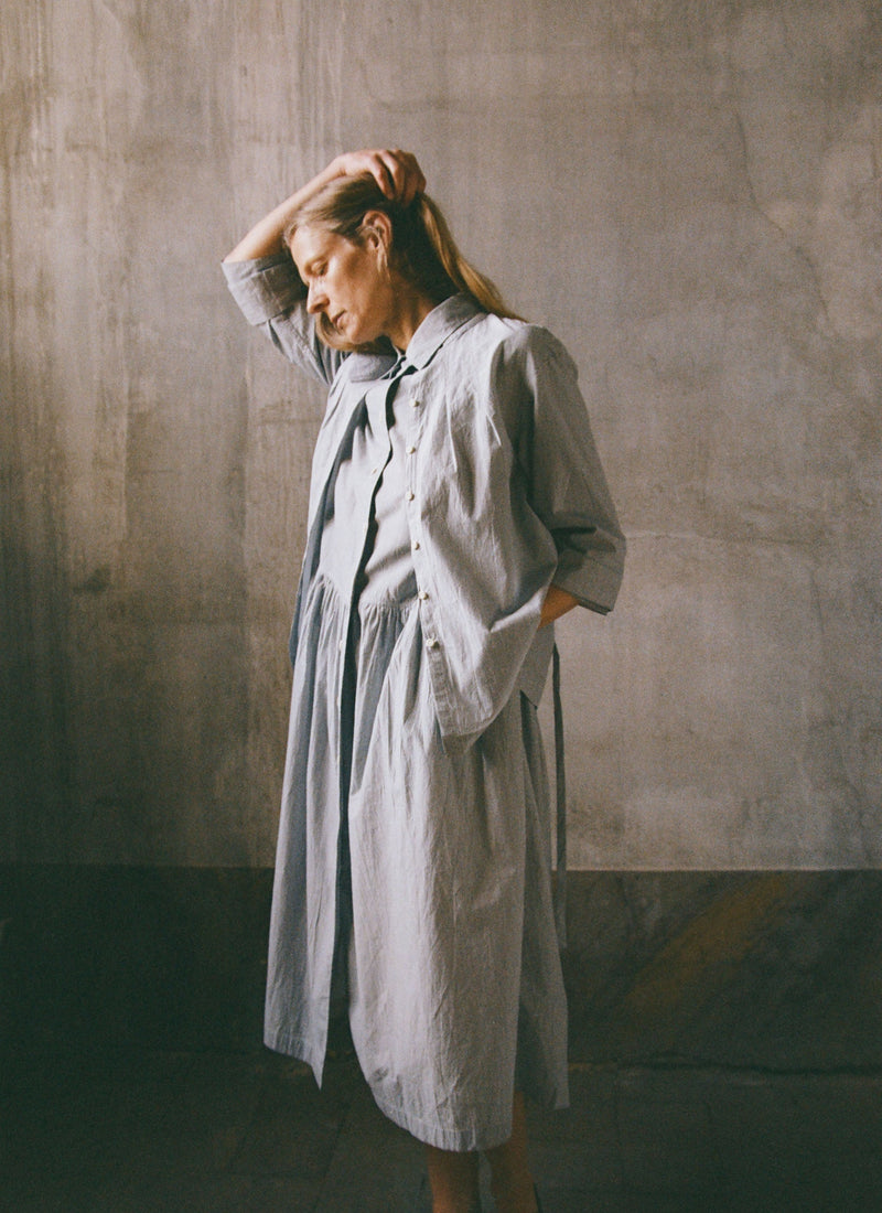 cotton blend shirt dress Diana Cotton Blend Stripe Cross Embroidered Midaxi Shirt Dress