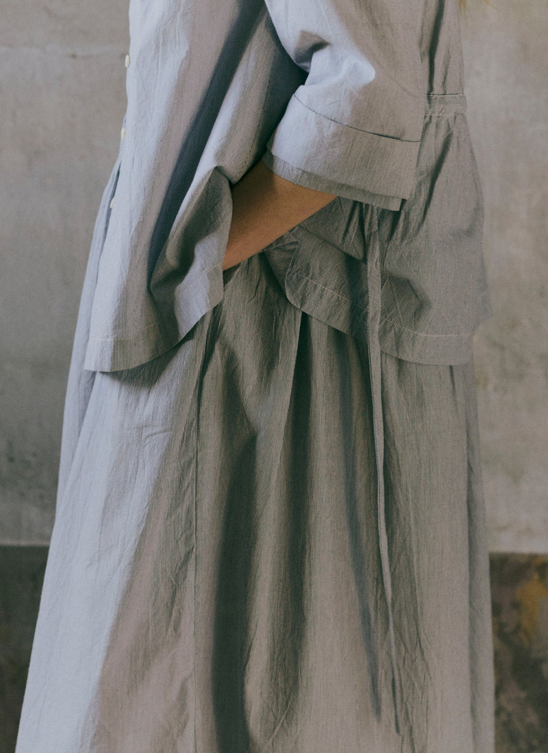 Fine Stripe Cotton Shirt Dress | Ecru/Slate