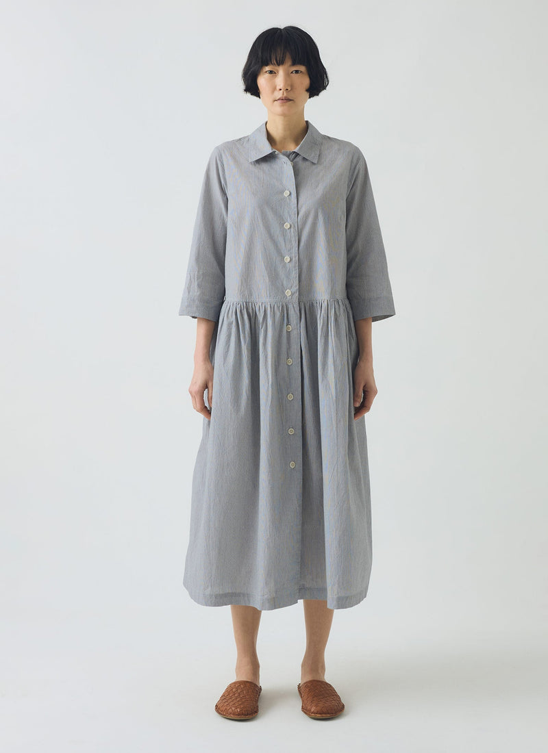 Fine Stripe Cotton Shirt Dress | Ecru/Slate