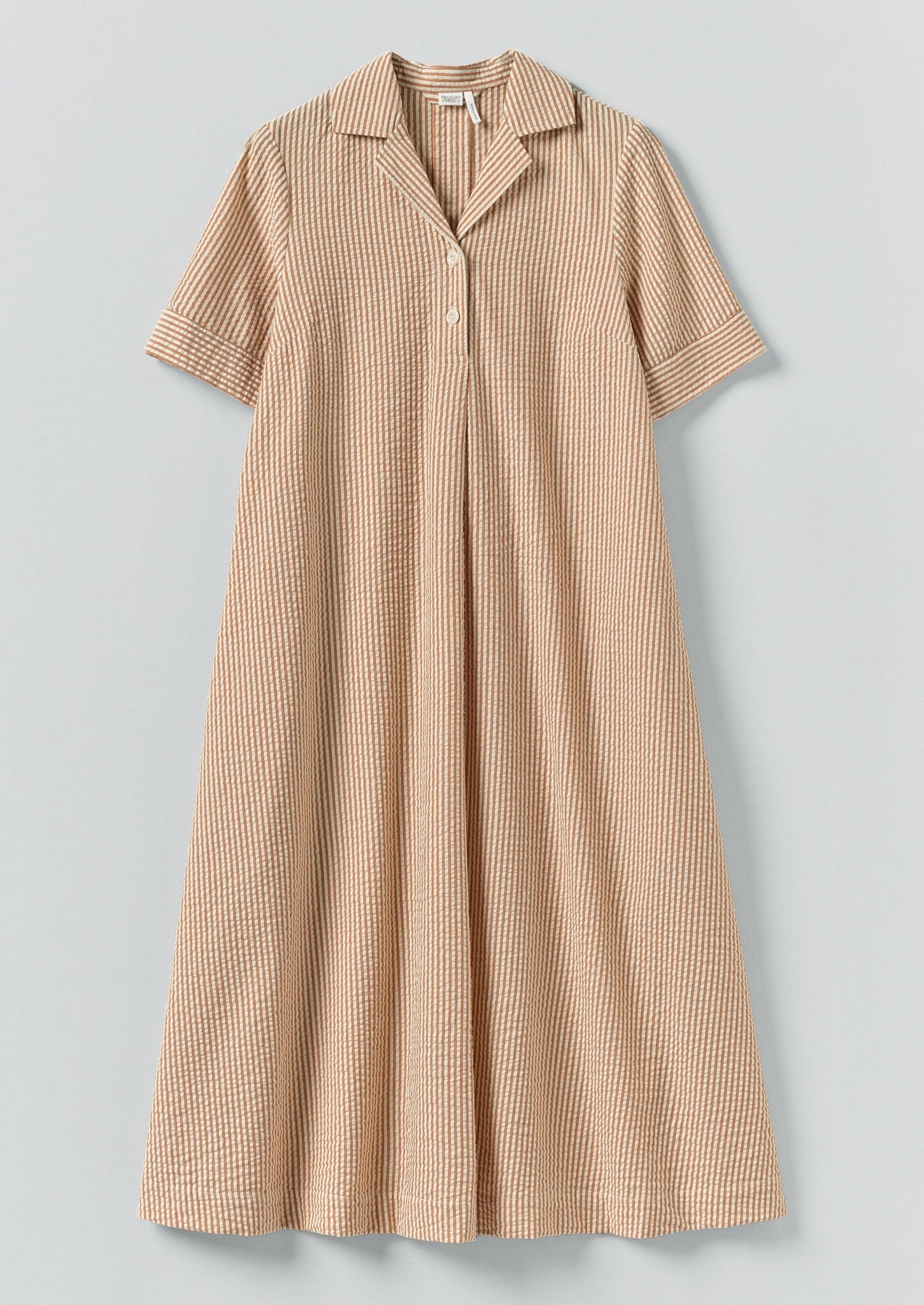 Stripe Cotton Seersucker Swing Dress | Terracotta/Ecru